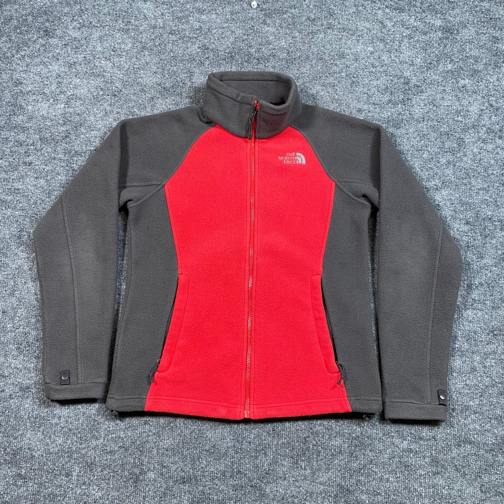 The North Face Womens Full Zip Fleece Jacket Red Gray Colorblock Small T201 F10